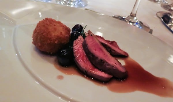 cocoa rubbed duck with amareno cherries, swiss chard