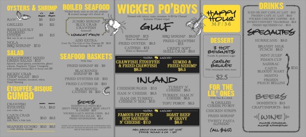 Wicked Poboy's menu