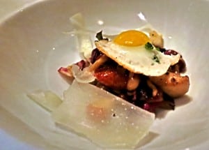 abacus dallas wild mushroom salad with grilled radicchio, watercress, quail egg
