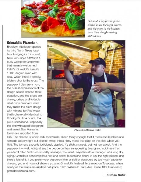grimaldi's Grimaldi's Grapevine in 360 West Magazine