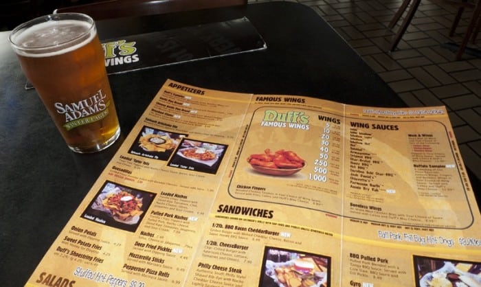 duffs menu
