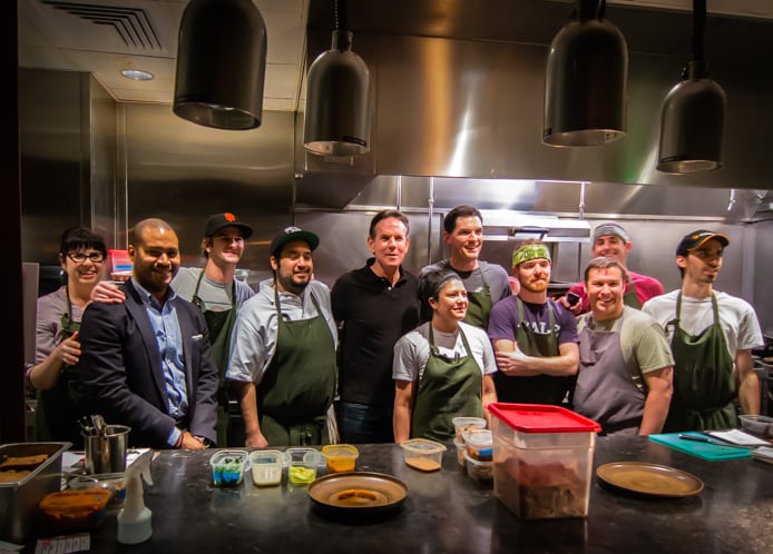 Celebrated chef Thomas Keller (center, in black) poses with FT33 staff after dinner at FT33 Friday night