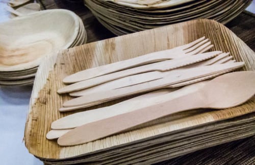 Leafware makes this cutlery from naturally shed palm leaves, so they're green.