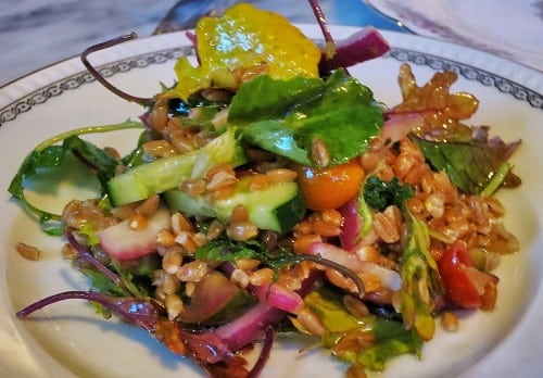 Farro, mint, cucumber, tomato salad at Mercat Bistro
