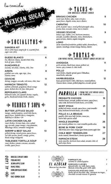 mexican sugar dinner menu