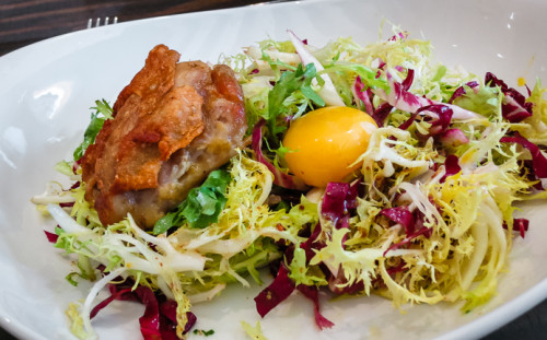 dont miss this frisee salad with a 63F egg and confit chicken