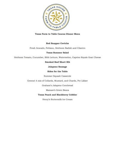 Farm To Table Caucus Dinner Menu