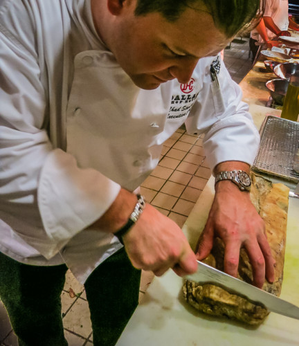 Dallas Chop House chef Chad Starling slices into a 459-day dry-aged prime beef rib-eye